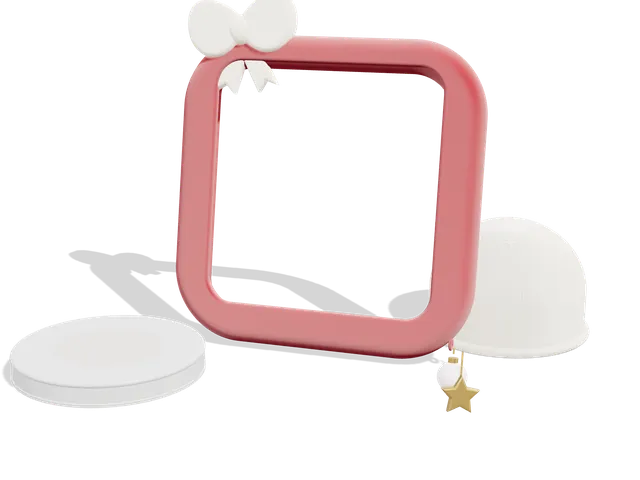 Holly Bow cover: a cranberry frame with an ivory bow, an ivory rib-knit sweater and the pearl-grey swivel base